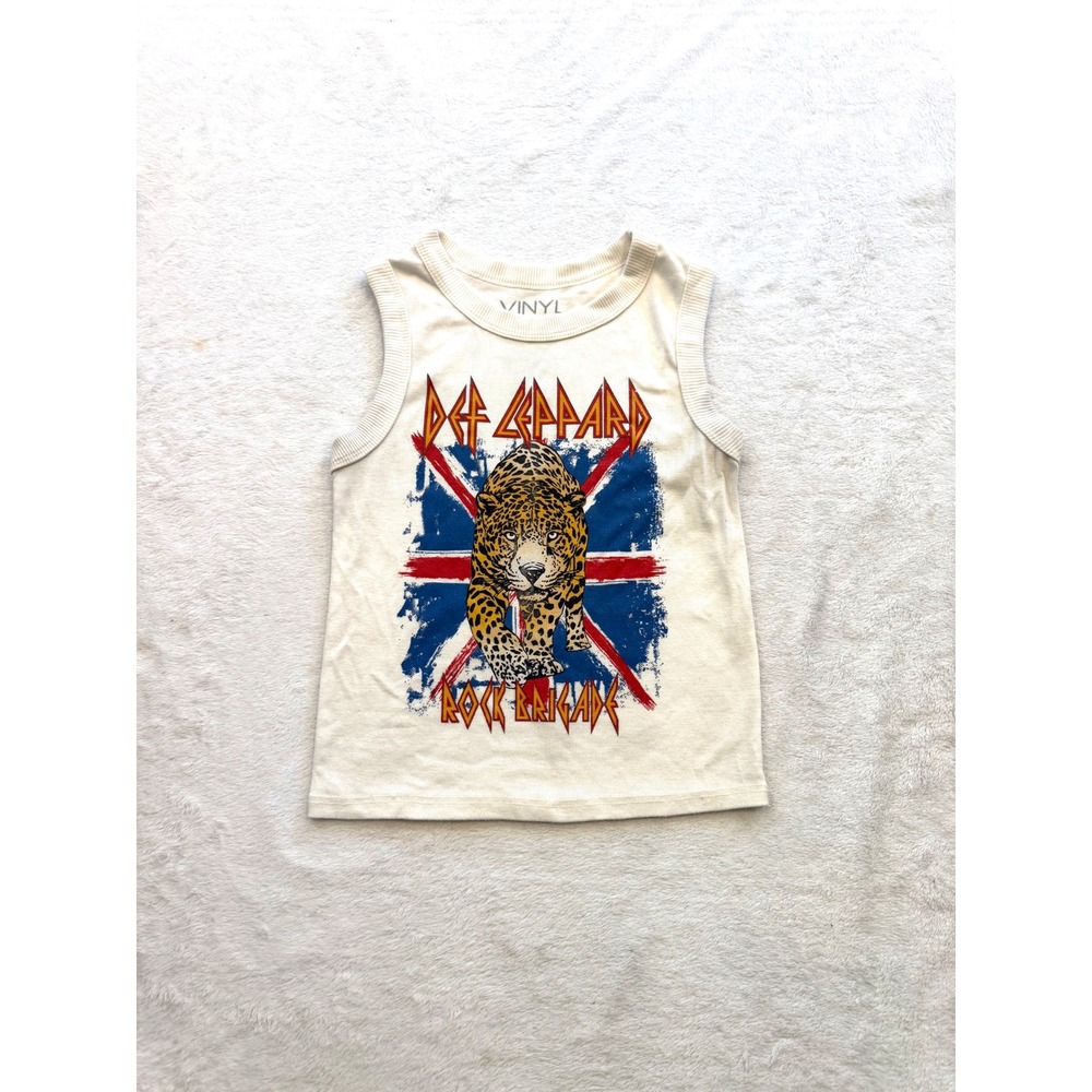 Vinyl Icons Def Leppard Rock Brigade Graphic Tank Top Cream Small